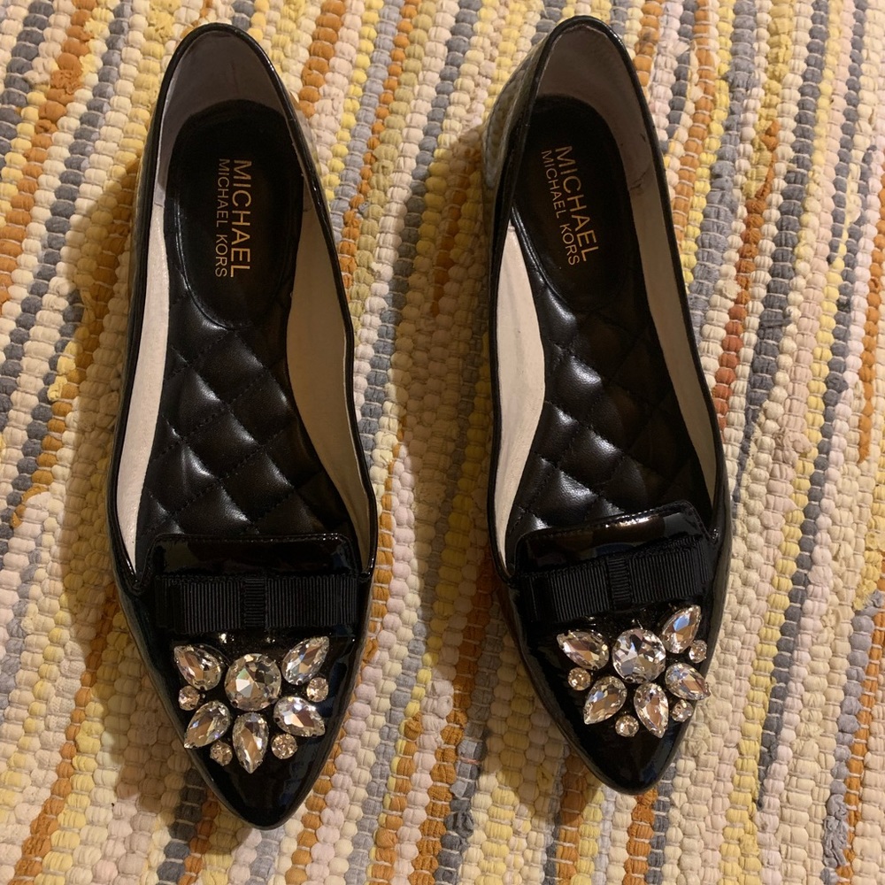 Micheal kors black leather upper silver gemstone slip on ballet flats size 8 - Picture 2 of 8